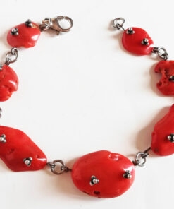 Bracciale da donna con pepite di corallo rosso montate in argento 925