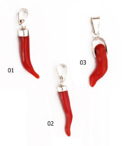 Ciondolo pendente in argento 925 con cornetto di corallo rosso piccolo