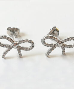 Orecchini da donna a forma di fiocco in argento rodiato 925 con cristalli bianchi