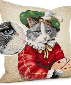 Cuscino decorativo gatto Michelangelo per divano tessuto Lavorazione Gobelin con inserti Lurex