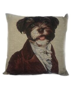 Cuscino decorativo cane Robespierre per divano tessuto Lavorazione Gobelin con inserti Lurex