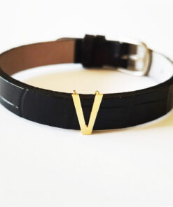 Bracciale-Vanto-pelle-oro-18k-lettera-V
